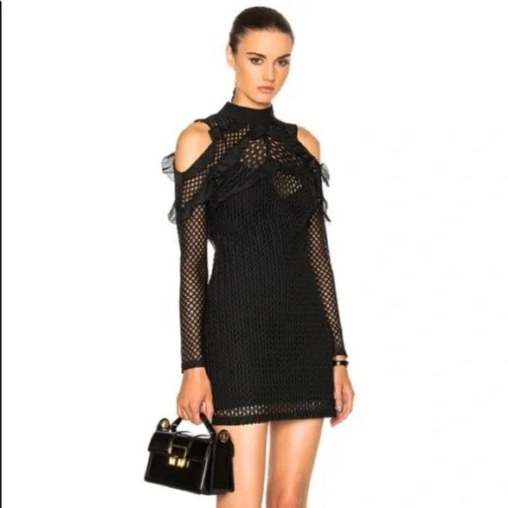 Self-Portrait Purl Black Combi Knit Mini Dress SZ 0